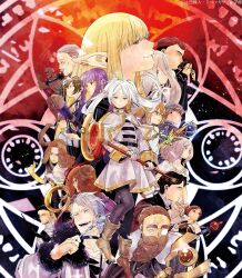  6+boys 6+girls abe_tsukasa beard blonde_hair brown_hair commentary_request copyright_notice denken_(sousou_no_frieren) double_bun edel_(sousou_no_frieren) ehre_(sousou_no_frieren) elf escape_golem_(sousou_no_frieren) everyone facial_hair falsch_(sousou_no_frieren) fern_(sousou_no_frieren) frieren fur-trimmed_jacket fur_trim genau_(sousou_no_frieren) hair_bun highres holding holding_staff jacket kanne_(sousou_no_frieren) land_(sousou_no_frieren) laufen_(sousou_no_frieren) lawine_(sousou_no_frieren) lernen_(sousou_no_frieren) long_hair looking_at_viewer looking_to_the_side mage_staff magic_circle methode_(sousou_no_frieren) monocle multiple_boys multiple_girls official_art pointy_ears purple_hair richter_(sousou_no_frieren) scharf_(sousou_no_frieren) sense_(sousou_no_frieren) serie_(sousou_no_frieren) short_hair sousou_no_frieren staff ubel_(sousou_no_frieren) white_hair wirbel_(sousou_no_frieren) 