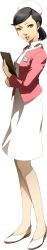  1girl black_hair brown_eyes clipboard highres looking_at_viewer nurse official_art persona persona_4 ponytail uehara_sayoko 