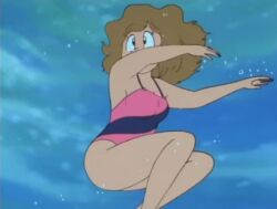  10s 1girl air_bubble animated anime_screenshot ass black_eyes blue_jacket breasts brown_hair bubble chalkboard classroom cleavage collarbone jacket long_hair long_sleeves mai_machiko maicching_machiko-sensei medium_breasts one-piece_swimsuit pink_one-piece_swimsuit screencap studio_pierrot swimsuit underwater undressing video water 
