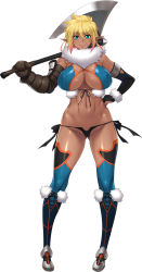 1girl aoi_nagisa_(metalder) aqua_eyes asymmetrical_gloves axe black_panties blonde_hair boots breasts covered_erect_nipples elbow_gloves elda_ballad elf full_body fur_trim gloves gluteal_fold gradient_hair hair_between_eyes hand_on_own_hip highres holding holding_axe huge_breasts looking_at_viewer multicolored_hair navel panties pink_hair pointy_ears shiny_skin short_hair simple_background smile solo thighhighs thong underwear uneven_gloves weapon white_background youkoso!_sukebe_elf_no_mori_e rating:Sensitive score:47 user:danbooru