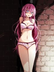1girl absurdres angry arms_behind_back bdsm blue_eyes blush bondage bound bound_arms bra breasts brick_wall cameltoe cleavage collarbone groin highres huge_filesize long_hair megurine_luka navel panties pink_hair rope solo sweat thigh_gap tsukishiro_saika underwear vocaloid wall wet wet_clothes rating:Questionable score:37 user:Daybreak01