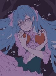 1girl apple bad_id bad_tumblr_id bags_under_eyes blesseria crying crying_with_eyes_open empty_eyes eve_moonlit evillious_nendaiki food forest frilled_shirt frills fruit hatsune_miku highres holding holding_food holding_fruit moonlit_bear_(vocaloid) nature night pale_skin red_apple shirt short_sleeves sketch solo tears twintails vocaloid rating:Sensitive score:4 user:danbooru
