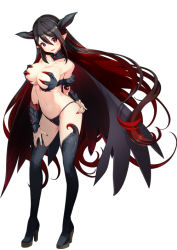 &gt;:) 1girl armor bare_shoulders bikini bikini_armor black_bikini black_footwear black_hair black_thighhighs blush boots breasts cape cleavage collarbone demon_girl demon_horns full_body hair_between_eyes high_heel_boots high_heels highleg highleg_bikini horns large_breasts long_hair looking_at_viewer maoujou_no_chef multicolored_hair nail_polish official_art parted_lips pointy_ears red_hair red_nails revealing_clothes sidelocks simple_background solo stomach swimsuit thigh_boots thighhighs two-tone_hair v-shaped_eyebrows very_long_hair white_background yamacchi rating:Sensitive score:24 user:danbooru