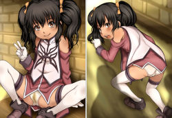 00s 1girl anise_tatlin ass bandai_namco black_hair blush e10 flat_chest from_behind loli looking_back panties sexually_suggestive spread_legs stained_panties tales_of_(series) tales_of_the_abyss text_focus thighhighs twintails underwear upskirt v rating:Questionable score:52 user:pantsu_patrol