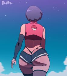  1girl alternate_costume animated asian ass ass_focus bare_shoulders black_gloves black_hair black_panties black_thighhighs blue_background boruto:_naruto_next_generations bouncing_ass bouncing_hair butt_crack cloud cloudy_sky crop_top curvy d-art elbow_gloves faceless faceless_female female_focus from_behind g-string gloves highres huge_ass jiggle micro_shorts naruto naruto_(series) night night_sky panties red_shirt revealing_clothes shirt short_shorts shorts sky sleeveless sleeveless_shirt solo star_(sky) swing swinging thick_thighs thighhighs thighs thong tight_clothes uchiha_sarada uchiha_symbol underwear walking wedgie whale_tail_(clothing) wide_hips  rating:Questionable score:425 user:Ahegao_lmao