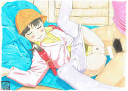  1boy 1girl absurdres age_difference backpack bag bed blush censored closed_eyes clothes_pull cum hat hayashibara_hikari hetero highres loli lying missionary on_back panties panty_pull pantyhose pantyhose_pull penis pubic_hair pussy randoseru sex spread_legs underwear vaginal white_pantyhose  rating:Explicit score:100 user:zirconian