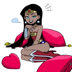  1girl aged_down ass black_hair blue_eyes boots bracer dc_comics earrings female_focus full_body gnsisir high_heel_boots high_heels highres jewelry legs leotard loli long_hair looking_at_viewer red_heels simple_background sitting smile smug solo wonder_woman  rating:Sensitive score:339 user:twilight_jester