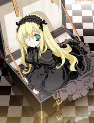  bandages bandage_over_one_eye blonde_hair blue_eyes box gothic_lolita in_box in_container lolita_fashion tagme  rating:Sensitive score:13 user:Squishy<3