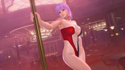 1girl 3d ayane_(doa) breasts dead_or_alive dead_or_alive_xtreme_3_fortune dead_or_alive_xtreme_beach_volleyball large_breasts ninja_gaiden official_art pole_dancing purple_hair solo rating:Questionable score:21 user:jojosstand