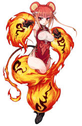  1girl animal_ears ankle_boots armpits bare_shoulders blunt_bangs blush boots bow bracelet braid breasts china_dress chinese_clothes clenched_hand covered_erect_nipples covered_navel dress eyeshadow fighting_stance fire flame-tipped_tail framed_breasts french_braid full_body gloves gradient_hair grey_hair hair_bow half_updo hinezumi_(monster_girl_encyclopedia) jewelry kenkou_cross large_breasts leg_lift looking_at_viewer makeup monster_girl monster_girl_encyclopedia mouse_ears mouse_tail multicolored_hair no_panties official_art parted_lips red_dress red_eyes red_gloves red_hair short_dress side_slit simple_background sleeveless sleeveless_dress solo spiked_bracelet spikes standing tail taut_clothes taut_dress turtleneck twintails white_background  rating:Questionable score:264 user:Chanterla