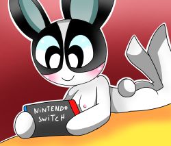  1girl animal_crossing rabbit colored_skin dotty_(animal_crossing) nintendo nintendo_switch nipples nude playing rabbit_girl solo white_skin  rating:Questionable score:0 user:Jsabfan