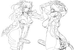  2girls adapted_costume ass ayanami_rei breasts curvy dildo monochrome multiple_girls neon_genesis_evangelion plugsuit sex_toy souryuu_asuka_langley strap-on wide_hips  rating:Questionable score:4 user:ShuHibiki