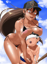 00s 1boy 1girl age_difference bikini black_hair blindfold blush breast_press breast_rest breasts breasts_on_head brown_hair censored cloud curvy day handjob hetero huge_breasts ikk long_hair momoe_maria mosaic_censoring nipple_slip nipples ookiku_furikabutte open_mouth outdoors penis shiny_skin short_hair shota size_difference sky small_penis swimsuit teenage_girl_and_younger_boy thighs thong wardrobe_malfunction  rating:Explicit score:301 user:danbooru
