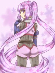 1girl artist_request ass bodysuit female_focus long_hair looking_back purple_eyes purple_hair solo sophie_(tales) tales_of_(series) tales_of_graces twintails rating:Sensitive score:7 user:armorcrystal