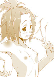 00s 1girl alternate_hairstyle armpits breasts completely_nude female_focus flat_chest forehead hand_fan high_ponytail hot k-on! kaeru_kenshi monochrome nipples nude nudist simple_background small_breasts solo sweat tainaka_ritsu topfreedom topknot topless topless_frame white_background rating:Questionable score:49 user:danbooru