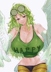  1girl breasts glasses green_hair highres large_breasts monet_(one_piece) navel one_piece solo stomach wings 