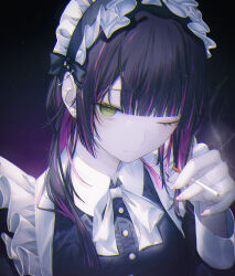 1girl cigarette fov_ps green_eyes long_hair long_sleeves looking_at_viewer maid multicolored_hair one_eye_closed original solo two-tone_hair
