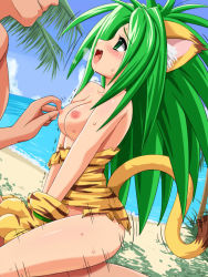  1girl animal_ears animal_hands animal_print ass bad_id bad_pixiv_id beach blush breasts cat_ears cat_paws cat_tail cham_cham clothed_female_nude_male clothed_sex costume cowgirl_position dark-skinned_male dark_skin day fang girl_on_top gloves green_eyes green_hair konpeto long_hair medium_breasts nipple_stimulation nipple_tweak nipples nude ocean open_mouth paw_gloves saliva saliva_trail samurai_spirits sand sex snk solo_focus straddling sweat tail tiger_print vaginal  rating:Explicit score:113 user:danbooru