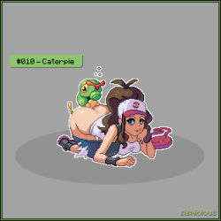  1girl arm_support ass baseball_cap bestiality brown_hair caterpie clothes_pull creatures_(company) game_freak gen_1_pokemon hat hilda_(pokemon) nintendo pixel_art pokemon pokemon_(creature) shorts shorts_pull sismicious  rating:Explicit score:142 user:dmysta3000