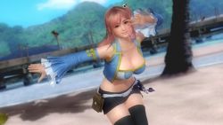  1girl 3d beach breasts cleavage cosplay crossover dead_or_alive dead_or_alive_5 fairy_tail honoka_(doa) large_breasts lucy_heartfilia lucy_heartfilia_(cosplay) ocean official_art palm_tree smile solo tagme tecmo tree  rating:Questionable score:40 user:unisex