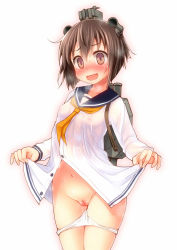 10s 1girl @_@ blush breasts breath brown_eyes brown_hair cleft_of_venus clothes_lift covered_erect_nipples dress imachi_(staccato_squirrel) kantai_collection looking_at_viewer navel open_mouth panties panty_pull personification pussy pussy_juice sailor_dress school_uniform serafuku shirt_lift short_hair small_breasts smile solo sweat uncensored underwear wavy_mouth yukikaze_(kancolle) rating:Explicit score:50 user:danbooru