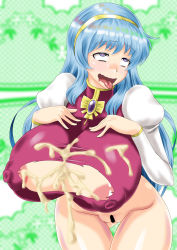  after_paizuri ahegao blue_hair blush breasts censored cleavage_cutout clothing_cutout cum cum_on_body cum_on_breasts cum_on_clothes cum_on_upper_body estpolis_denki hairband hands_on_breasts heart heart-shaped_pupils highres large_breasts leaning_forward long_hair lufia mutsuya nipples open_mouth puffy_sleeves purple_eyes pussy standing symbol-shaped_pupils tia_(estpolis_denki) tongue tongue_out torn_clothes very_long_hair 