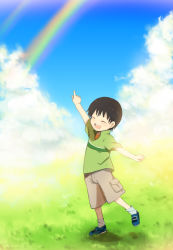  00s 1boy bad_id bad_pixiv_id caterpillar_(artist) child cloud day happy male_focus nature onozawa_yuuki outdoors plant pointing rainbow sky solo tokyo_magnitude_8.0 
