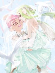  1boy 1girl agent_3_(splatoon) agent_8_(splatoon) alternate_costume bare_shoulders bird blouse blue_sky blunt_bangs bow bridal_veil bride colored_tongue couple dove doves dress fangs flower formal gradient_eyes green_hair green_tongue groom hands_on_another&#039;s_back hands_on_another&#039;s_shoulders happy head_wreath heels hetero high_heels highres husband_and_wife inkling_player_character jacket jewelry lifting_another&#039;s_clothes long_dress long_hair long_sleeves mask mohawk multicolored_eyes necktie nintendo octoling_player_character off-shoulder_dress off_shoulder orange_eyes pants pink_eyes pink_ribbon pointy_ears red_eyes red_hair ribbon ring shirt short_hair signature sky sleeveless sleeveless_dress splatoon_(series) standing strapless strapless_dress suction_cups suit tentacle_hair turquoise_dress tuxedo veil very_long_hair wedding wedding_band wedding_dress wedding_ring white_jacket white_pants white_shirt white_suit wing_collar yeneny  rating:General score:8 user:38645