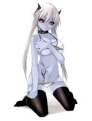  1girl artist_request bikini black_sclera black_thighhighs blue_oni blue_skin breast_hold breasts bright_pupils character_request cleavage collar colored_sclera colored_skin covered_erect_nipples demon demon_girl eyes_visible_through_hair full_body hair_between_eyes hand_on_own_chest horns huge_breasts kneeling large_breasts limp_arm long_hair looking_at_viewer lowleg lowleg_bikini lowleg_panties navel oni panties red_eyes shinrabanshou short_hair_with_long_locks simple_background skindentation solo source source_request swimsuit tattoo thighhighs twintails underboob underwear v-shaped_eyebrows white_background white_bikini white_hair white_panties  rating:Questionable score:66 user:danbooru