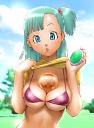  1girl blue_eyes breasts bulma dragon_ball dragon_ball_(object) green_hair large_breasts radar tagme  rating:Questionable score:71 user:Bloo