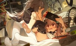 2girls alternate_costume ass assertive_female bandaid bandaid_on_leg barefoot black_dress black_shorts blush book brown_hair child_on_child clothes_pull commentary_request dress electric_fan feet female_focus girls&#039;_frontline hair_ornament hairclip handheld_game_console highres indoors licking licking_foot loli long_hair long_sleeves lying multiple_girls nintendo_switch no_shoes official_alternate_costume on_back on_bed open_mouth panties panties_under_pantyhose pantyhose red_eyes scar scar_across_eye scar_on_face shorts skirt skirt_pull sleeveless soles tianliang_duohe_fangdongye toes tongue tongue_out ump45_(agent_lop_rabbit)_(girls&#039;_frontline) ump45_(girls&#039;_frontline) ump9_(girls&#039;_frontline) ump9_(shiba_investigator)_(girls&#039;_frontline) underwear undressing_another white_legwear white_panties yuri rating:Questionable score:498 user:danbooru