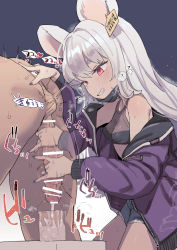 1boy 1girl afterimage anal_fingering animal_ears bar_censor bare_shoulders bee_(deadflow) black_nails blue_archive blush breasts censored cum cum_in_container ejaculation erection fingering fingernails grin handjob hetero highres jacket large_penis long_fingernails long_hair long_sleeves mask mask_pull milking_handjob mouse_ears mouth_mask nail_polish open_clothes open_jacket penis prostate_milking reverse_grip_handjob saya_(blue_archive) saya_(casual)_(blue_archive) short_shorts shorts small_breasts smile solo_focus tucked_penis white_hair rating:Explicit score:376 user:danbooru