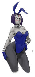 1girl animal_ears artist_request blush breasts curvy dc_comics fake_animal_ears female_focus leotard playboy_bunny rabbit_ears rabbit_tail raven_(dc) solo sweat tail teen_titans thighs rating:Questionable score:29 user:Anon_Perv