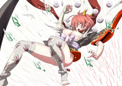  1girl bandages beads breasts breasts_out claws clenched_teeth defeat demon_girl exploding_clothes closed_eyes fang female_focus fingernails japanese_clothes kamikirimusi knees large_breasts legs nail namco nipples oni open_mouth pink_hair pointy_ears prayer_beads red_oni screaming shungikuten solo soul_calibur soulcalibur soulcalibur_iv tears teeth thighhighs thighs toeless_legwear toes torn_clothes wince  rating:Questionable score:46 user:xkalyd