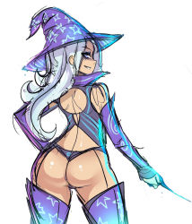 1girl ass hat maniacpaint my_little_pony my_little_pony:_friendship_is_magic personification smile solo thong trixie_lulamoon wand white_hair witch_hat rating:Questionable score:120 user:jojosstand