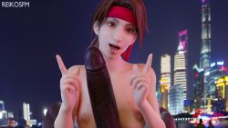  3d bandana breasts brown_eyes brown_hair building cityscape dark-skinned_male dark_skin fellatio final_fantasy final_fantasy_vii final_fantasy_vii_remake bad_tag highres huge_penis implied_fellatio interracial jessie_rasberry large_penis light_brown_hair looking_at_viewer night nude oral outdoors penis reikosfm skyscraper small_breasts square_enix tongue tongue_out  rating:Explicit score:40 user:ReikoSFM