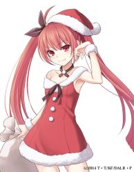1girl armpits bag black_ribbon breasts choker cleavage collarbone cowboy_shot date_a_live dress floating_hair fur_trim gift_bag hair_between_eyes hair_ribbon hat holding holding_bag itsuka_kotori konoe_(fogtracks) long_hair red_dress red_eyes red_hair red_hat ribbon ribbon_choker santa_costume santa_hat short_dress sleeveless sleeveless_dress small_breasts smile solo standing transparent_background twintails very_long_hair wrist_cuffs rating:Sensitive score:19 user:danbooru