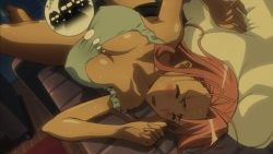  1girl animated animated_gif blush breasts cleavage closed_eyes covered_erect_nipples downblouse female_focus glasses hair_down highschool_of_the_dead large_breasts long_hair lying no_bra no_eyewear open_mouth pillow pink_hair sleeping solo sweat takagi_saya  rating:Questionable score:82 user:lkuroi