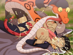 1girl bestiality black_hair breasts cigarette cum cum_in_pussy extra_penises facial group_sex interspecies large_breasts lying nipples one_piece paizuri panties penis rindou_(one_piece) snake threesome toyomaru uncensored underwear rating:Explicit score:105 user:8bit