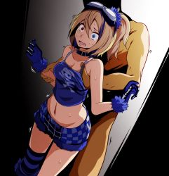 1boy 1girl absurdres arm_grab blonde_hair blue_eyes grabbing_another&#039;s_breast breasts cleavage clothed_female_nude_male collar crying crying_with_eyes_open gloves goggles grabbing grabbing_from_behind groin hetero heterochromia highres huge_filesize kagamine_rin midriff molestation navel nude open_mouth red_eyes scared short_hair skull sweat tears thighhighs trembling tsukishiro_saika vocaloid wide-eyed rating:Questionable score:62 user:Daybreak01