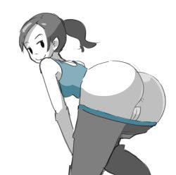  1girl anus artist_request ass bent_over black_hair clothes_pull colored_skin from_behind grey_hair looking_back naughty_face nintendo pale_skin pants pants_pull ponytail pussy shorts shorts_pull simple_background smile solo spandex super_smash_bros. uncensored white_skin wii_fit wii_fit_trainer wii_fit_trainer_(female)  rating:Explicit score:116 user:zaqzaq