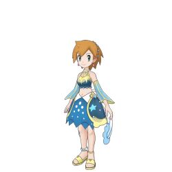  1girl alternate_color alternate_costume anklet blue_eyes creatures_(company) detached_sleeves earrings feet game_freak gym_leader jewelry midriff misty_(pokemon) misty_(sygna_suit)_(pokemon) navel nintendo official_alternate_color official_alternate_costume official_art orange_hair pokemon pokemon_masters_ex posing_for_the_viewer sandals short_hair smile toes 
