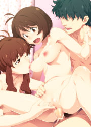  00s 1boy 2girls bisexual_female black_hair breast_sucking breasts brown_hair censored cherry_print clitoral_stimulation collarbone cum cum_in_pussy curtains faceless faceless_male ffm_threesome fingernails food_print group_sex hair_over_eyes hidaka_ai hidaka_mai highres idolmaster idolmaster_dearly_stars incest indoors lips male_pubic_hair medium_breasts mosaic_censoring mother_and_daughter multiple_girls nipples nude one_eye_closed open_mouth oyakodon_(sex) penis producer_(idolmaster) pubic_hair pussy sex shimoigusa shiny_skin short_hair sidelocks takemura_sessyu testicles threesome vaginal 