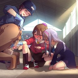 2boys 5girls age_difference anal_fingering arm_grab bad_id bad_pixiv_id barefoot blue_eyes blush bucket closed_eyes clothed_female_nude_male cum cum_bucket cum_in_container dress ejaculation erection feet femdom fingering giggling gloved_handjob gloves handjob hat high_ponytail highres hood hoodie indoors jumpsuit kneeling laughing loli male_pubic_hair milking_handjob multiple_boys multiple_girls nude panties pantyshot penis penis_awe penis_milking pink_scrunchie pointing pubic_hair purple_dress pussy_juice_on_panties reverse_grip_handjob scrunchie shoes single_glove skirt socks squatting sweat tagme testicles toes uncensored underwear upskirt uwabaki wet wet_clothes wet_panties white_legwear white_panties yamada_(gotyui) rating:Explicit score:525 user:loli_thots_have_da_tightest_butts