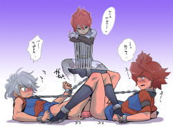  3boys anal androgynous bar_censor bdsm blush bondage bottomless bound bound_ankles bound_together bound_wrists censored chain chained child_on_child dildo domination double_dildo embarrassed forced forced_partners humiliation inazuma_eleven inazuma_eleven_(series) kifumi kiyama_hiroto kneehighs linked_collar lube male_focus male_penetrated multiple_boys nagumo_haruya onlookers predicament_bondage rape red_hair sex_toy shared_object_insertion shota socks suzuno_fuusuke translated voyeurism watching white_hair yaoi  rating:Explicit score:228 user:M-D
