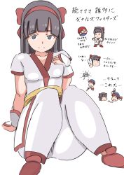  1boy 2girls ainu_clothes angry arm_support black_hair breasts brown_eyes brown_hair closed_eyes crossdressing eating feet fingerless_gloves fish food gloves hair_ribbon highres japanese_text legs long_hair looking_at_viewer medium_breasts miss_x multiple_girls nakoruru open_mouth pants red_hair ribbon rice rimururu samurai_spirits seductive_gaze seductive_smile shoes short_hair siblings sisters sitting smile snk snk_gals_fighters surprised talisman tears the_king_of_fighters thick_thighs thighs translation_request vatsha yagami_iori yellow_eyes 