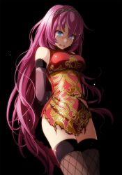1girl absurdres arms_behind_back bdsm black_background black_thighhighs blue_eyes bondage bound breasts china_dress chinese_clothes cowboy_shot crying crying_with_eyes_open detached_sleeves dress hair_between_eyes headband highres long_hair medium_breasts megurine_luka open_mouth pink_hair project_diva_(series) red_dress restrained sideboob simple_background sleeveless sleeveless_dress solo standing tears thighhighs torn_clothes torn_dress tsukishiro_saika very_long_hair vocaloid rating:Sensitive score:38 user:danbooru