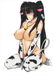 1girl :&lt; animal_ears animal_print bell between_legs black_hair blue_eyes blush body_blush boots breasts can_(y22524151) cleavage collarbone covering_privates covering_crotch cow cow_ears cow_girl cow_print cow_tail cowbell ear_tag earrings elbow_gloves finished full_body glasses gloves groin hair_between_eyes hand_between_legs highres hip_focus hooves huge_breasts jewelry large_breasts legs lipgloss lips long_hair navel necklace nipples no_bra nude nude_cover original seiza shiny_skin simple_background single_earring sitting skindentation solo tag tail thighhighs thighs twintails very_long_hair white_background wide_hips rating:Questionable score:93 user:Xander