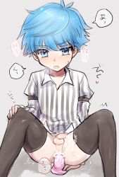 10s 1boy anal blue_hair bottomless dildo fate/extra fate/extra_ccc fate/grand_order fate_(series) hans_christian_andersen_(fate) highres hishu male_focus masturbation sex_toy shota solo tagme rating:Explicit score:75 user:harucho