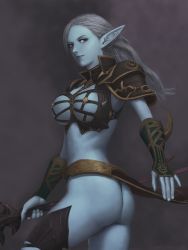  armor artist_request ass blue_skin breasts colored_skin dark_elf elf highres huge_ass large_breasts lineage lineage_2 long_hair pointy_ears silver_hair  rating:Questionable score:73 user:e00291001